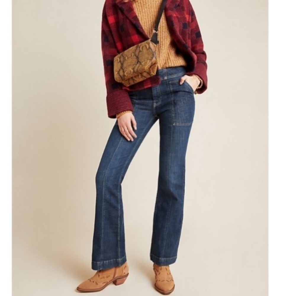 - NWT Anthropologie Blue Pilcro Highrise Trouser Bootcut Jean